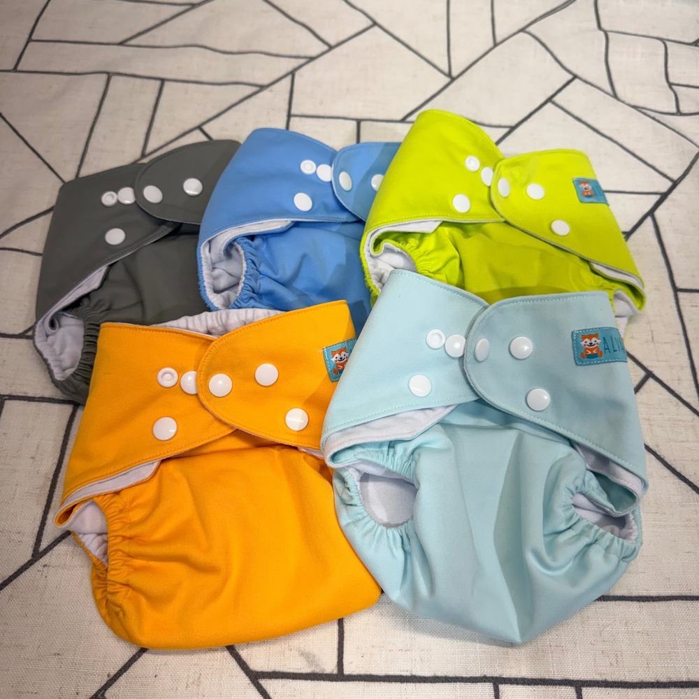 AlvaBaby Cloth Diapers OS Multicolor 5 Pack Adjustable Pocket Snaps NO LINERS